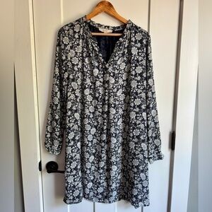 LOFT Navy Floral Dress Large